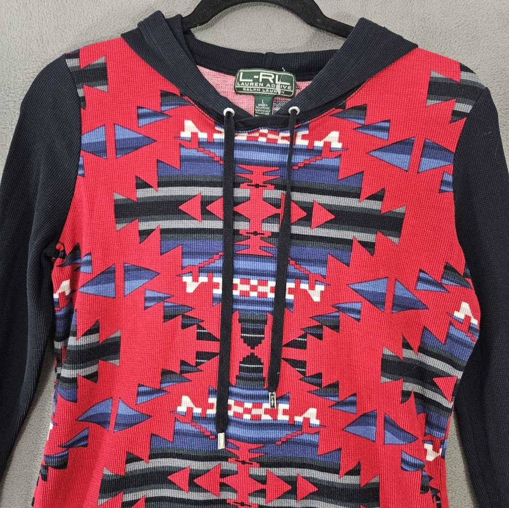 Lauren Ralph Lauren L-RL Active Hoodie Women’s L Red Aztec South West Thermal - Picture 3 of 7
